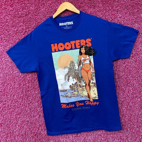 Hooters Makes You Happy Cozumel Mexico Beach Babe Sports Bar Promo T-Shirt Mediu - Picture 3 of 4
